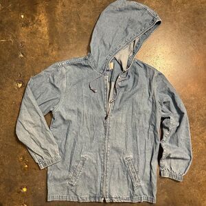 Christopher & Banks Denim Zip Up Hoodie Womens Medium Lightweight Jean Jacket